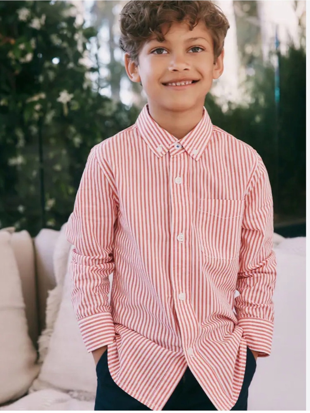 Old Navy Red & White Striped Button-Down Shirt